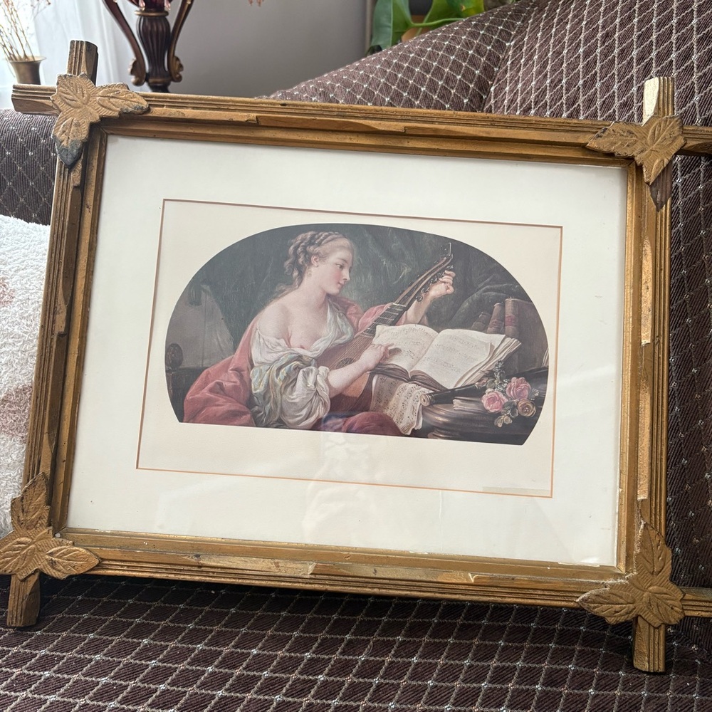 Lovely mounted print of Victorian lady in painted wood frame